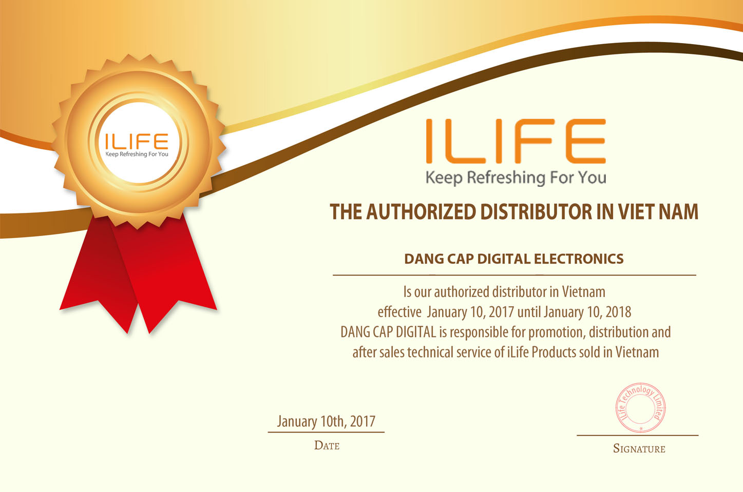 Giấy chứng nhận Đẳng Cấp Digital nhà phân phối iLife độc quyền tại Việt Nam